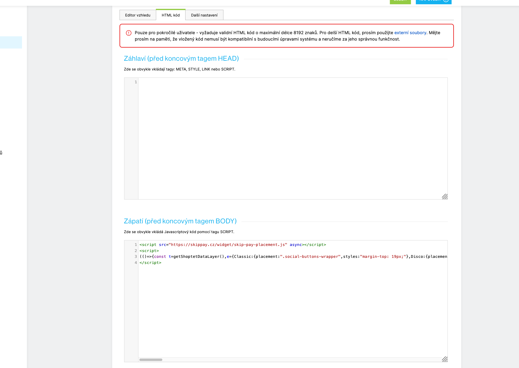 Skip Pay widget for Shoptet implementation